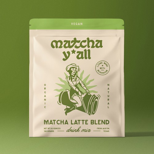 A retro-inspired logo and packaging design for organic matcha powder