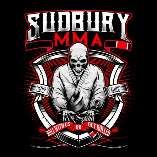 Skull Brazilian Jiu-jitsu  martial arts athlete Illustration Designs For SUDBURY MMA T_SHIRT