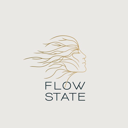 Line art portrait logo for 'Flow State' - Movement, Meditation, Magic