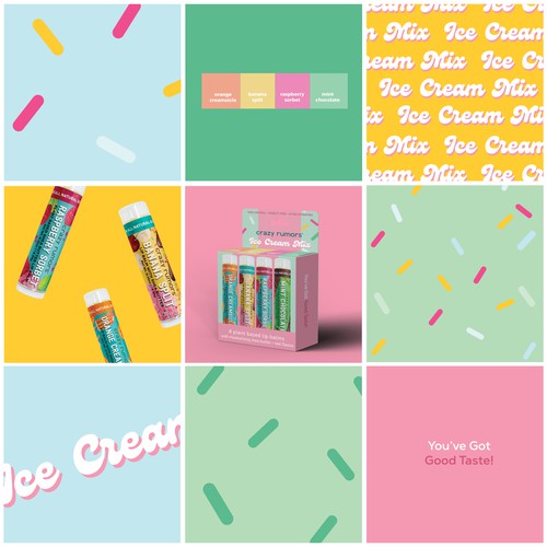 Packaging for Crazy Rumors lip balm set of 4