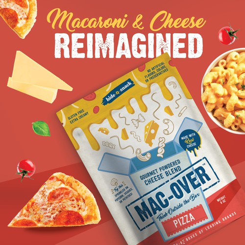 Packaging range for Mac-Over Gourmet Powdered Cheese Blend 